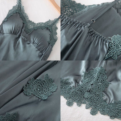 Damespyjama • Satijn • Sexy nachtmode • Zomerpyjama met broek • Nachtjapon • V-hals • Kimono • Set • Lingerie