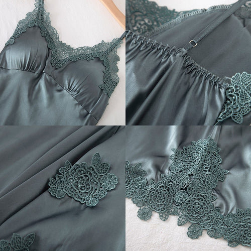 Damespyjama • Satijn • Sexy nachtmode • Zomerpyjama met broek • Nachtjapon • V-hals • Kimono • Set • Lingerie