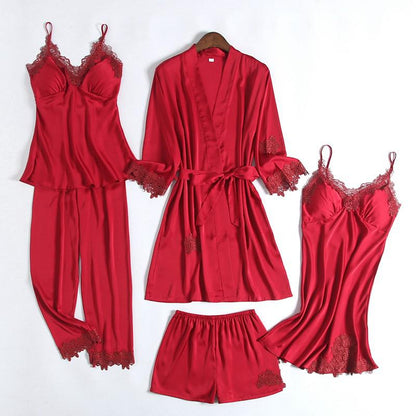 Bruidskamerjas • Zomers satijn voor dames • Sexy kimono-badjas • Bruidsslaapshirt van kant • Badlingerie • Loszittende pyjama