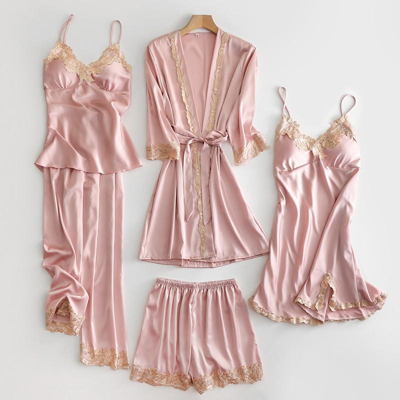 Bruidskamerjas • Zomers satijn voor dames • Sexy kimono-badjas • Bruidsslaapshirt van kant • Badlingerie • Loszittende pyjama