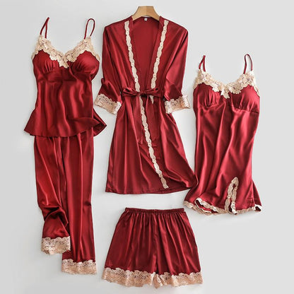 Bruidskamerjas • Zomers satijn voor dames • Sexy kimono-badjas • Bruidsslaapshirt van kant • Badlingerie • Loszittende pyjama